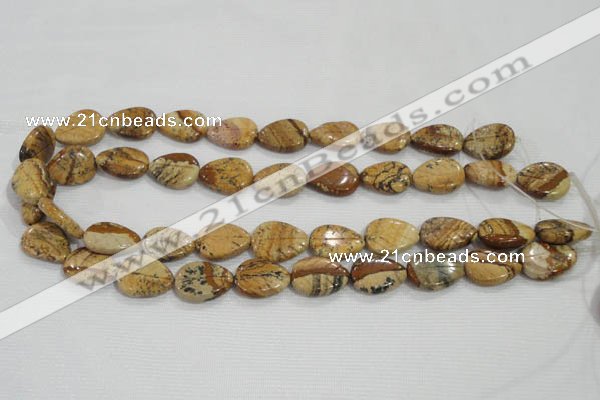 CFG823 12.5 inches 15*20mm carved leaf picture jasper beads wholesale