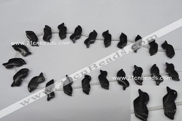 CFG853 Top-drilled 12*24mm carved animal blackstone gemstone beads