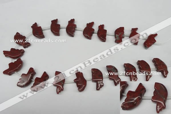 CFG857 Top-drilled 12*24mm carved animal red jasper beads