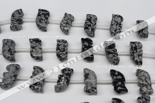 CFG859 Top-drilled 10*20mm carved animal snowflake obsidian beads