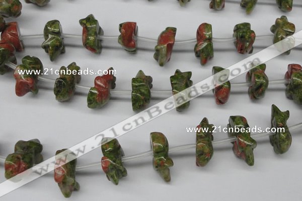 CFG862 Top-drilled 12*18mm carved animal unakite gemstone beads