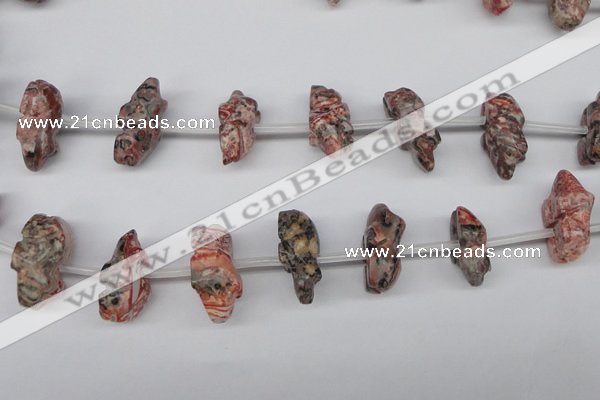 CFG863 Top-drilled 12*18mm carved animal red zebra jasper beads