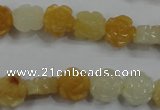 CFG881 15.5 inches 10mm carved flower yellow jade gemstone beads