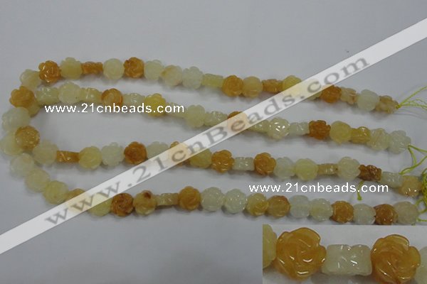 CFG881 15.5 inches 10mm carved flower yellow jade gemstone beads