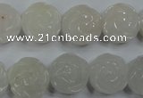 CFG885 15.5 inches 14mm carved flower white jade gemstone beads