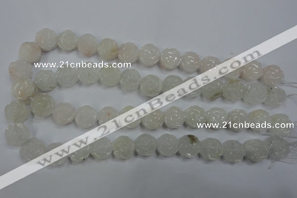 CFG885 15.5 inches 14mm carved flower white jade gemstone beads