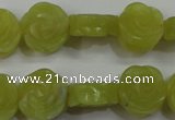 CFG887 15.5 inches 14mm carved flower lemon jade gemstone beads
