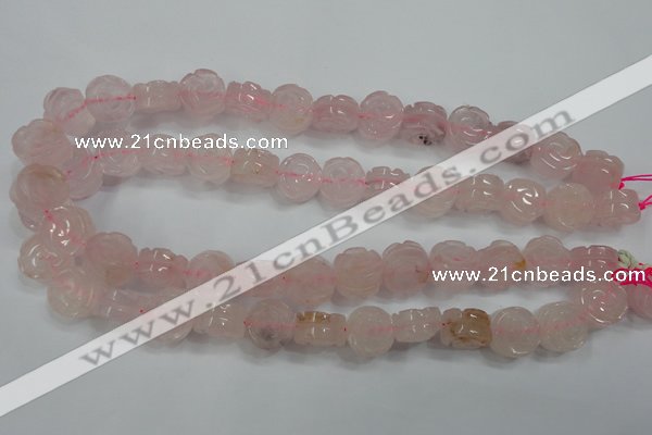 CFG890 15.5 inches 14mm carved flower rose quartz gemstone beads