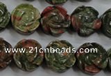 CFG891 15.5 inches 14mm carved flower unakite gemstone beads