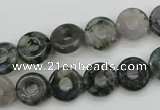 CFG901 15.5 inches 12mm carved coin donut moss agate beads