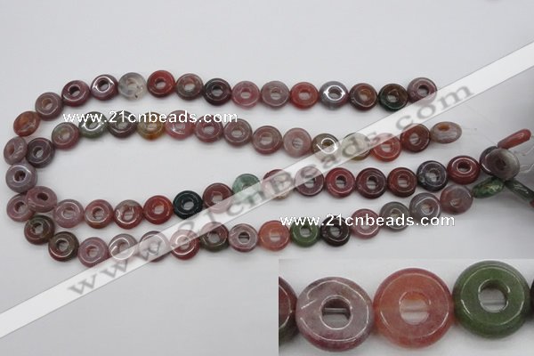 CFG902 15.5 inches 12mm carved coin donut Indian agate beads
