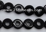 CFG903 15.5 inches 12mm carved coin donut black agate beads