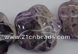 CFG913 15.5 inches 32*33mm carved flower dogtooth amethyst beads