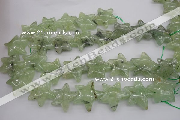 CFG919 15.5 inches 30*33mm carved star green rutilated quartz beads