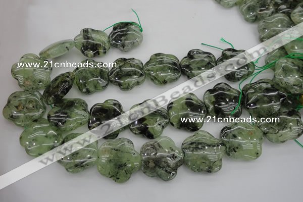 CFG922 15.5 inches 32*33mm carved flower green rutilated quartz beads