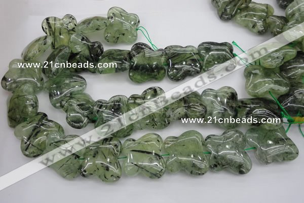 CFG925 15.5 inches 30*33mm carved butterfly green rutilated quartz beads