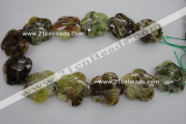 CFG936 32*33mm faceted & carved flower yellow & green opal beads