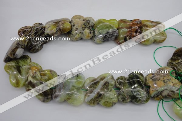 CFG938 15.5 inches 30*33mm carved butterfly yellow & green opal beads