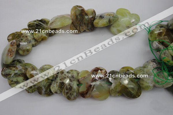 CFG939 30*33mm faceted & carved butterfly yellow & green opal beads