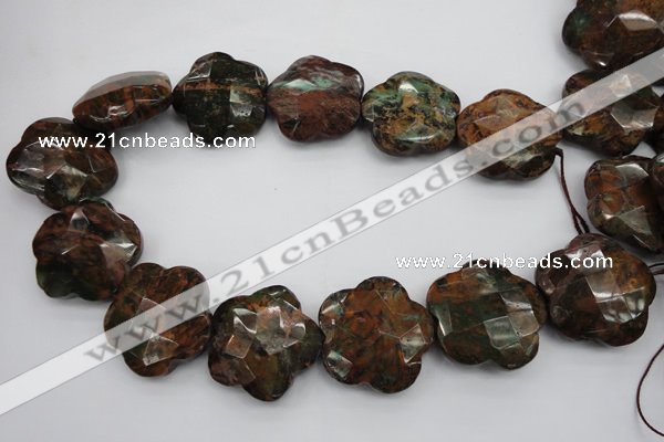 CFG942 32*33mm faceted & carved flower green opal gemstone beads