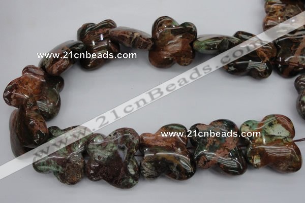 CFG944 15.5 inches 30*33mm carved butterfly green opal gemstone beads