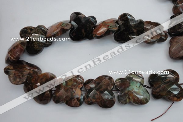 CFG945 30*33mm faceted & carved butterfly green opal gemstone beads