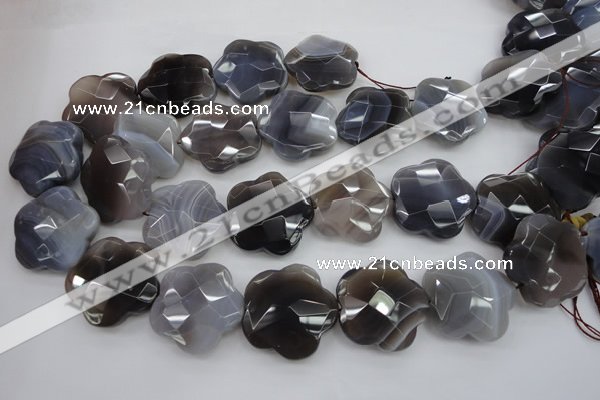 CFG948 32*33mm faceted & carved flower grey botswana agate beads