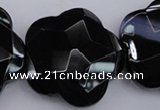 CFG957 15.5 inches 32*33mm faceted & carved flower black agate beads