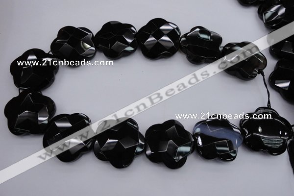 CFG957 15.5 inches 32*33mm faceted & carved flower black agate beads