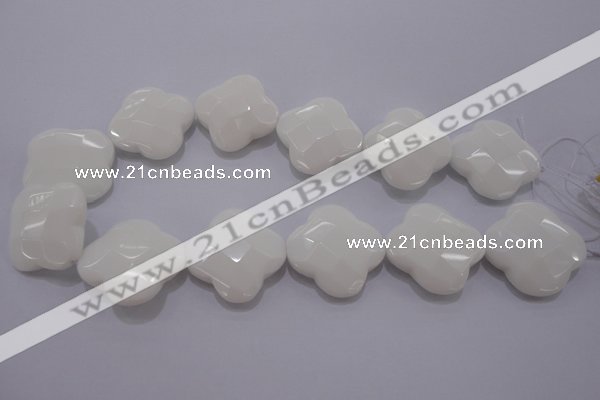 CFG971 15.5 inches 32*33mm faceted & carved flower white porcelain beads