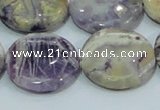 CFJ02 15.5 inches 25mm flat round natural purple flower stone beads