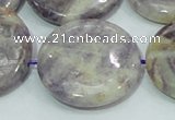 CFJ03 15.5 inches 30mm flat round natural purple flower stone beads