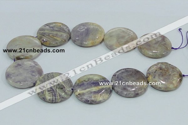 CFJ04 15.5 inches 40mm flat round natural purple flower stone beads