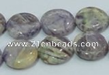 CFJ16 15.5 inches 16mm flat round natural purple flower stone beads