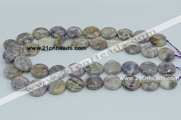 CFJ16 15.5 inches 16mm flat round natural purple flower stone beads