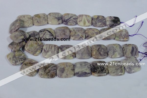CFJ18 15.5 inches 25*25mm square natural purple flower stone beads