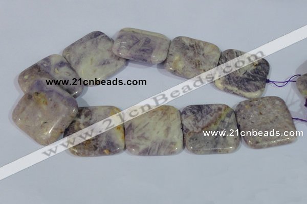 CFJ21 15.5 inches 40*40mm square natural purple flower stone beads