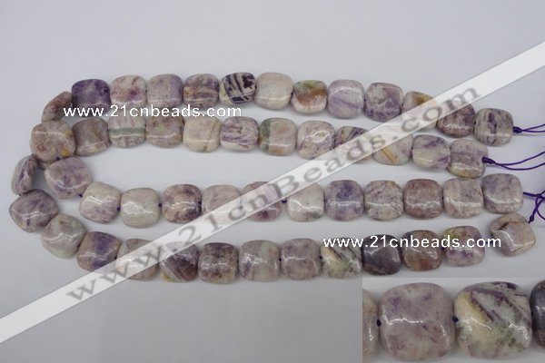 CFJ28 15.5 inches 15*15mm faceted rice natural purple flower stone beads