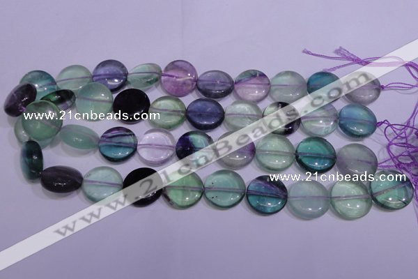 CFL1061 15 inches 10mm flat round natural fluorite gemstone beads