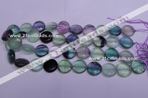 CFL1062 15 inches 12mm flat round natural fluorite gemstone beads