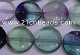 CFL1065 15 inches 18mm flat round natural fluorite gemstone beads