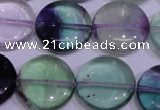 CFL1066 15 inches 20mm flat round natural fluorite gemstone beads