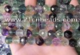 CLF1163 15.5 inches 10mm faceetd round fluorite gemstone beads