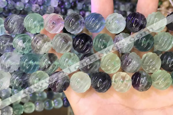 CLF1169 15.5 inches 12mm carved round fluorite gemstone beads