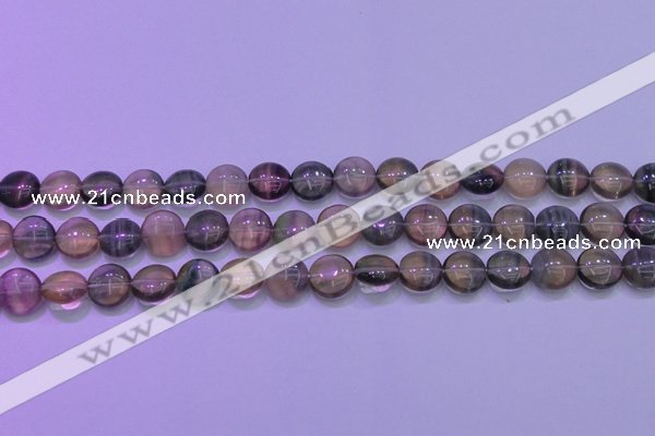 CFL1331 15.5 inches 10mm flat round purple fluorite gemstone beads