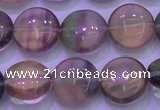 CFL1332 15.5 inches 12mm flat round purple fluorite gemstone beads