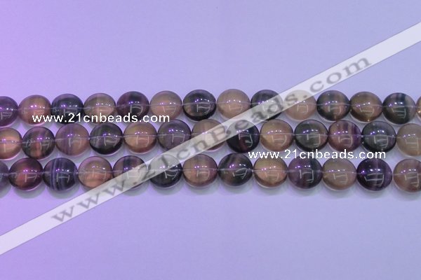 CFL1333 15.5 inches 14mm flat round purple fluorite gemstone beads