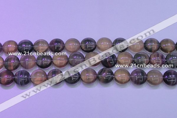 CFL1335 15.5 inches 16mm flat round purple fluorite gemstone beads