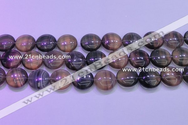 CFL1337 15.5 inches 20mm flat round purple fluorite gemstone beads