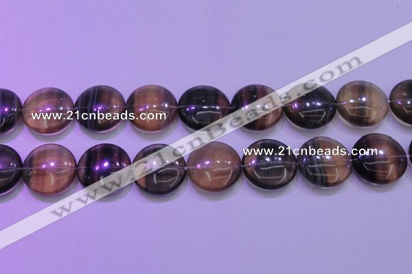 CFL1338 15.5 inches 25mm flat round purple fluorite gemstone beads